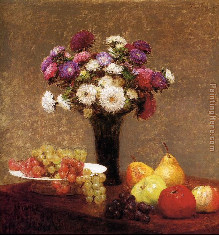 Asters and Fruit on a Table painting - Henri Fantin-Latour Asters and Fruit on a Table art painting